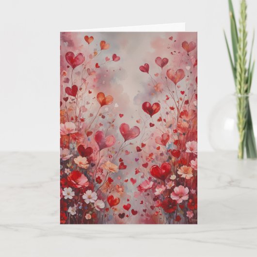 Romantische harten en bloemen Valentijn Kaart (Voorkant)