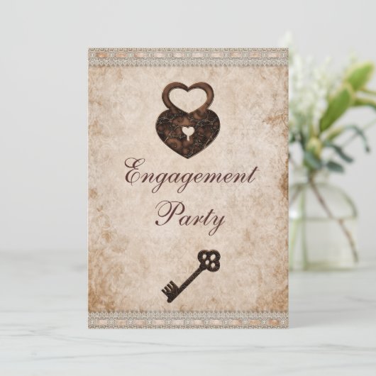 Romantische Harten Lock en Key Engagement Party Kaart (Staand voorkant)