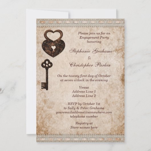Romantische Harten Lock en Key Engagement Party Kaart (Achterkant)