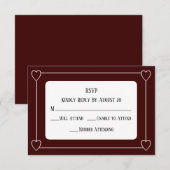 Romantische harten Modern Donkerrood Eenvoudige br RSVP Kaartje (Voorkant / Achterkant)