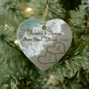 Romantische harten op het strand kerstversiering keramisch ornament