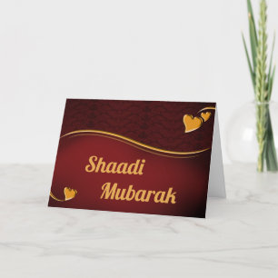 Romantische harten Rood en Goud Shaadi Mubarak Kaart