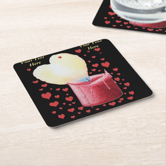 Romantische hartvormige vlam voor bruiloften vierkante kartonnen onderzetter (Schuin)