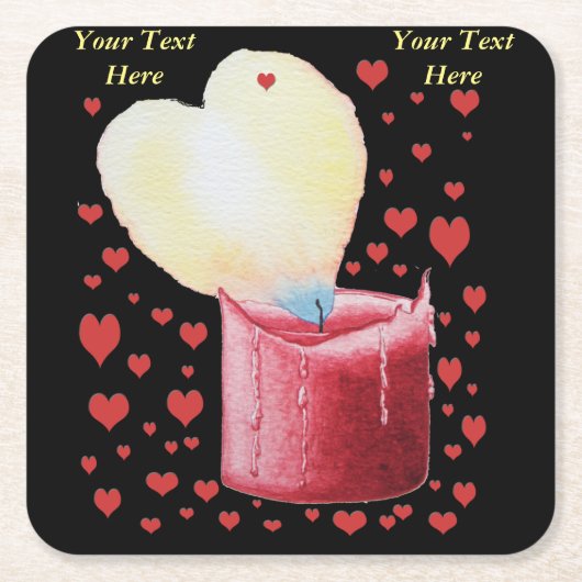 Romantische hartvormige vlam voor bruiloften vierkante kartonnen onderzetter (Voorkant)