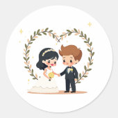 Romantische hemelse bruiloft - Kawaii Bruid en Gro Ronde Sticker (Voorkant)