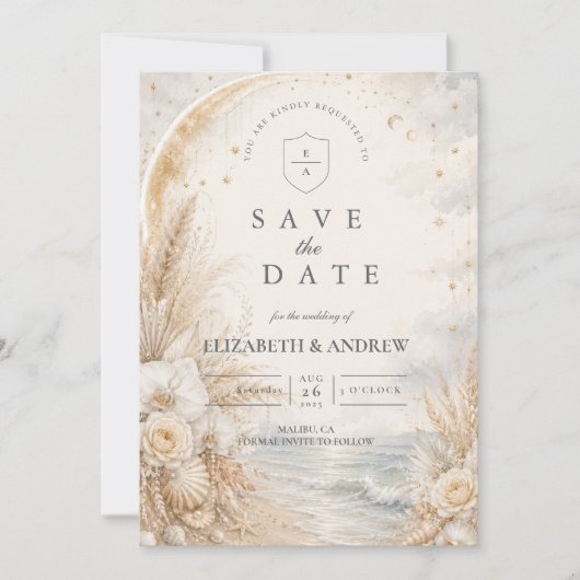 Romantische Hemelse Strandbruiloft Save The Date (Voorkant)