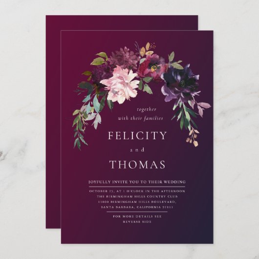 Romantische Herfst Bloemen Bourgogne Wash QR Code Kaart (Voorkant / Achterkant)