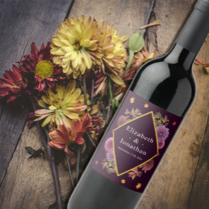 Romantische herfst Dahlia bruiloft Wijn Etiket