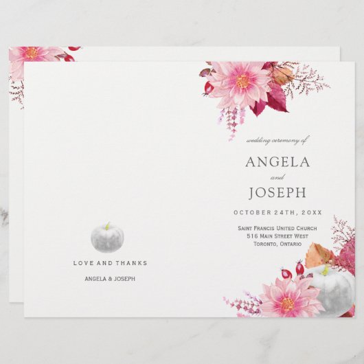 Romantische Herfst Dahlias Wedding Programs (Voorkant / Achterkant)