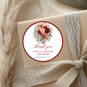 Romantische herfst Marsala bloemige trouwsticker Ronde Sticker