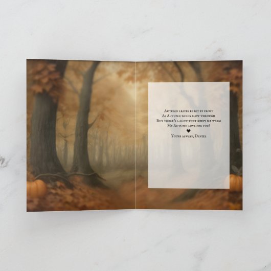 Romantische Herfst Uil Gedicht Herfst Jubileum Woo Feestdagen Kaart (Binnen)