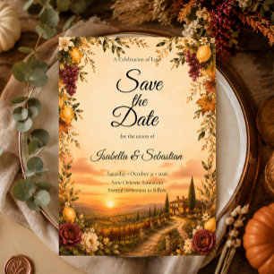 Romantische herfsttrouw in rustieke Toscaanse stij Save The Date