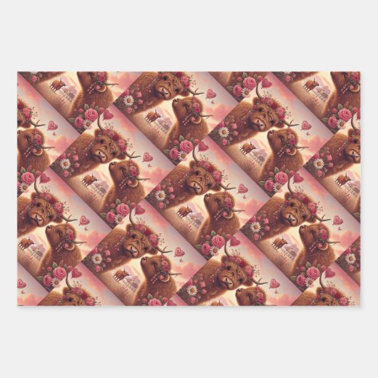 Romantische Highland Koe Valentijnsdag Inpakpapier Vel (Voorkant 2)