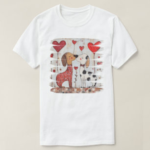 Romantische honden met hartballonnen t-shirt