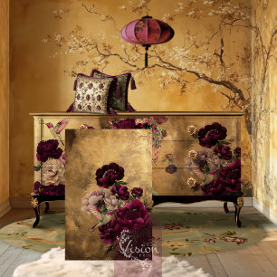Romantische Hummingbird & Bourgogne Bloemen op Gou Tissuepapier