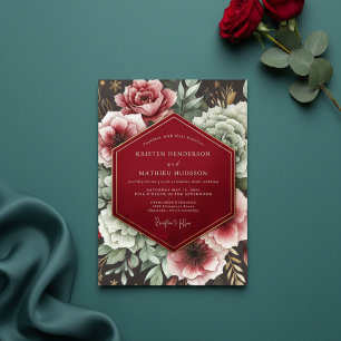 Romantische Huwelijksbloemen met Dieprode Kleur Kaart