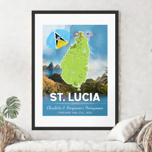 Romantische Huwelijksreis Caribbean St Lucia Kaart Poster