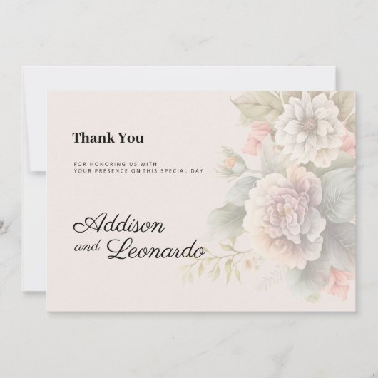 Romantische ivoor roze blauw zomer bloemen Dank U Kaart (Voorkant)