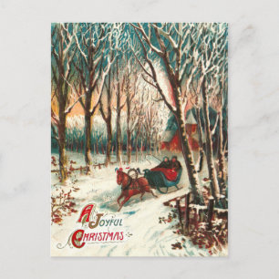 Romantische Joy Ride in een slee met Kerstmis Feestdagenkaart