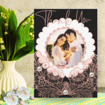 Romantische jubileumfoto kaart met roze kant 