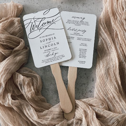 Romantische kalligrafie bloemige huwelijksprogramm handwaaier