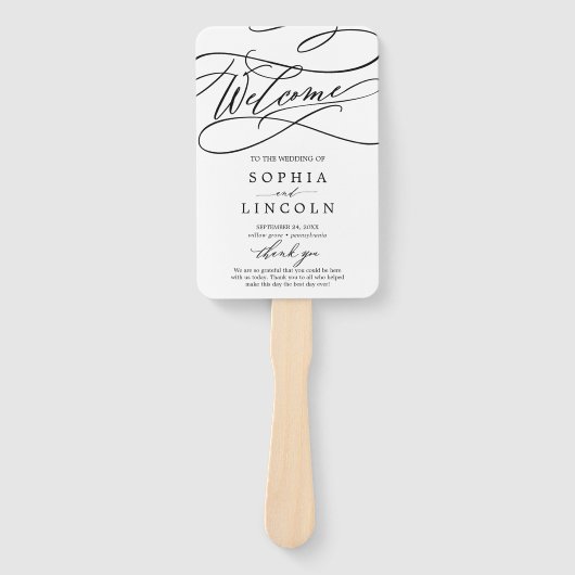 Romantische kalligrafie bloemige huwelijksprogramm handwaaier (Voorkant)