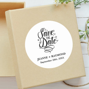 Romantische Kalligrafie Bruiloft Custom Save the D Ronde Sticker