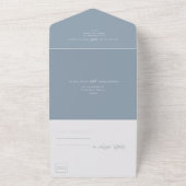 Romantische kalligrafie Dusty Blue Wedding All In One Uitnodiging (Buitenkant)