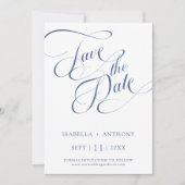 Romantische kalligrafie Dusty Blue Wedding Photo Save The Date (Voorkant)