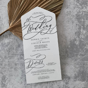 Romantische kalligrafie Elegante details RSVP brui All In One Uitnodiging