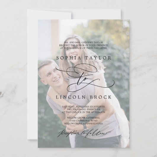 Romantische kalligrafie | Faded-fotoweddenschap Kaart (Voorkant)