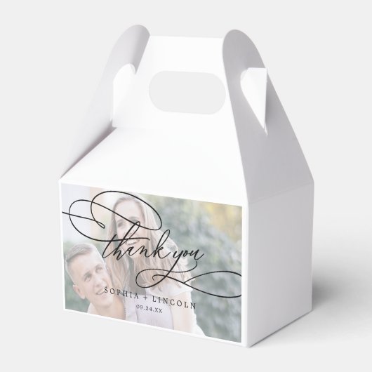 Romantische kalligrafie foto dank u bruiloft bedankdoosjes (Voorkant Zijde)