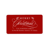Romantische Kalligrafie Kerstterugkomst Adres Rood Etiket (Voorkant)