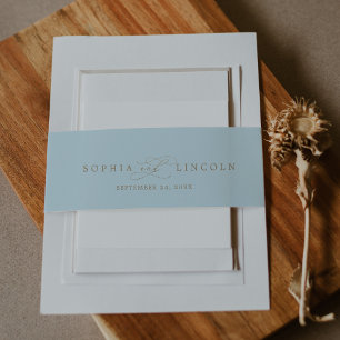 Romantische kalligrafie   Lichtblauw en gouden bru Uitnodigingen Wikkel