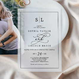 Romantische kalligrafie minimalistische monogram b vellum uitnodigingen