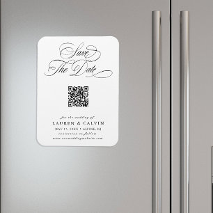 Romantische kalligrafie QR-code trouwkaart Save th Magneet