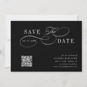 Romantische Kalligrafie QR Code Zwart Horizontaal Save The Date (Voorkant)