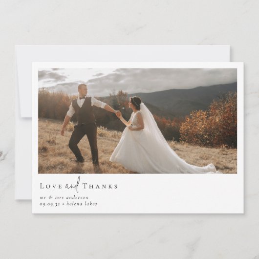 Romantische kalligrafie script foto bruiloft bedankkaart (Voorkant)