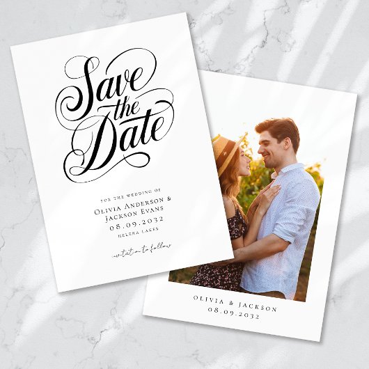 Romantische kalligrafie script foto bruiloft save the date