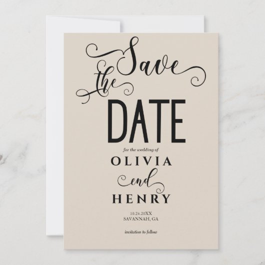 Romantische kalligrafie script foto QR-code Save The Date (Voorkant)