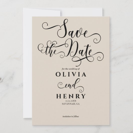 Romantische kalligrafie script foto QR-code Save The Date (Voorkant)