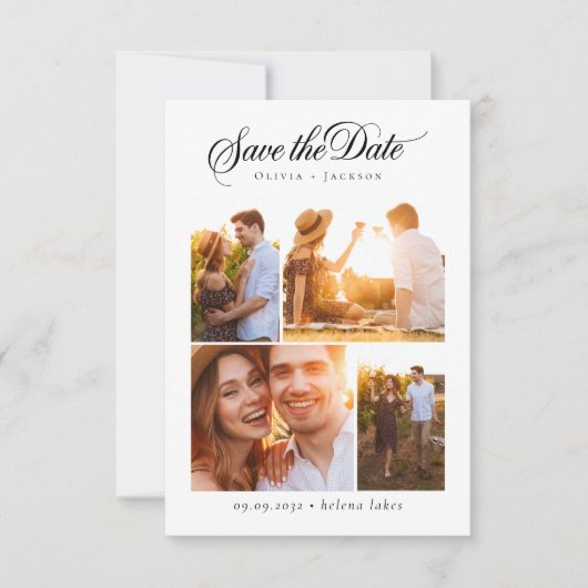 Romantische kalligrafie script fotocollage bruilof save the date (Voorkant)