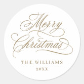 Romantische kalligrafie Vrolijk Kerstfeest Goud & Ronde Sticker (Voorkant)