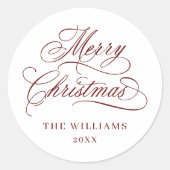 Romantische kalligrafie Vrolijk Kerstfeest Rood &  Ronde Sticker (Voorkant)