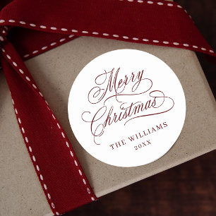Romantische kalligrafie Vrolijk Kerstfeest Rood &  Ronde Sticker