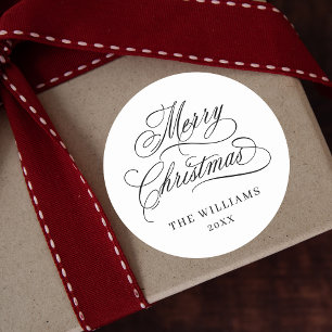 Romantische kalligrafie Vrolijk Kerstfeest Zwart & Ronde Sticker