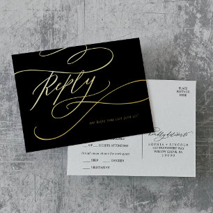 Romantische kalligrafie zwart en goud folie maalti uitnodiging briefkaart