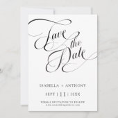 Romantische kalligrafie zwart-wit bruiloft save the date (Voorkant)