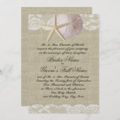 Romantische Kant en Zee Shell Beach Wedding Kaart (Voorkant / Achterkant)