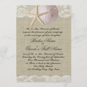 Romantische Kant en Zee Shell Beach Wedding Kaart